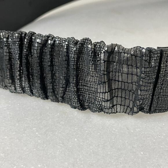 Sandy Duftler Designs Gray Metallic Snakeskin Leather Belt GunMetal Buckle VTG main image 10